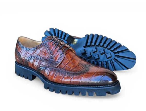 Carrucci Embossed Alligator Shoe - Whiskey