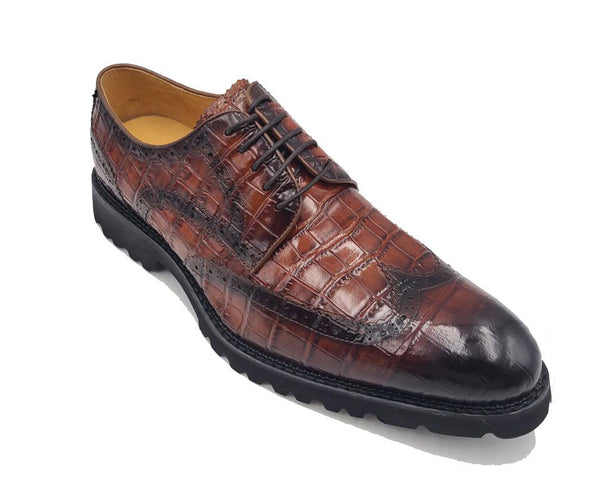 Carrucci Embossed Alligator Shoe - Whiskey