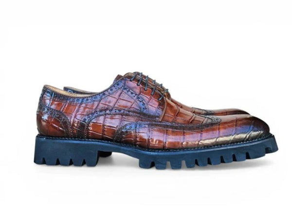 Carrucci Embossed Alligator Shoe - Whiskey