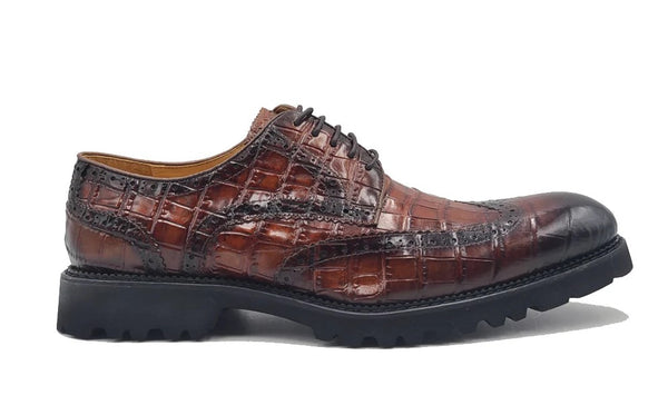Carrucci Embossed Alligator Shoe - Whiskey