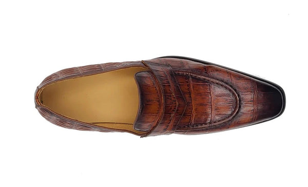 Carrucci Embossed Calfskin Loafer - Whiskey