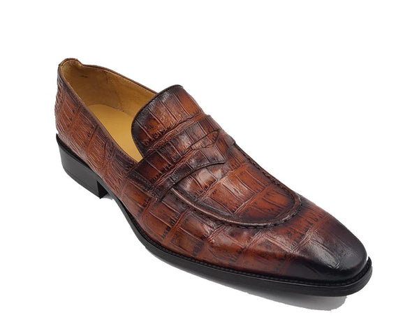 Carrucci Embossed Calfskin Loafer - Whiskey