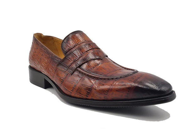 Carrucci Embossed Calfskin Loafer - Whiskey