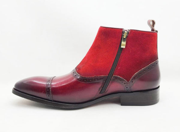 C&E Shoes Leather & Suede Boot - Burgundy