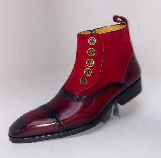 C&E Shoes Leather & Suede Boot - Burgundy