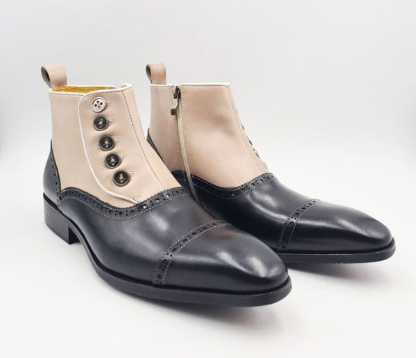 C&E Shoes Leather & Suede Boot - Black/Bone
