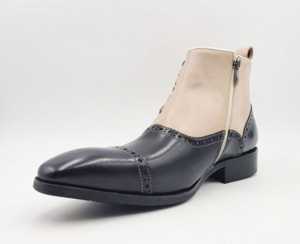 C&E Shoes Leather & Suede Boot - Black/Bone