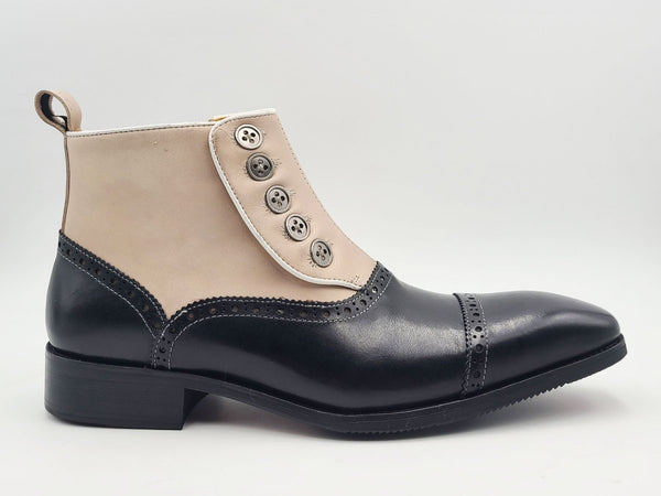 C&E Shoes Leather & Suede Boot - Black/Bone