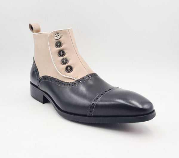 C&E Shoes Leather & Suede Boot - Black/Bone
