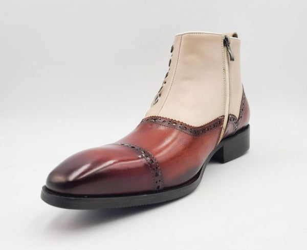 C&E Shoes Leather & Suede Boot - Whiskey/Bone
