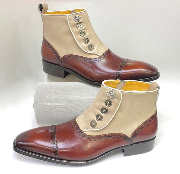 C&E Shoes Leather & Suede Boot - Whiskey/Bone