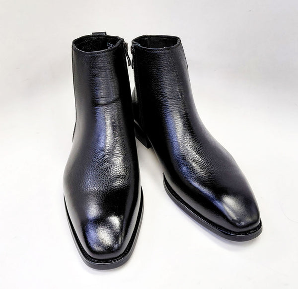 Maurice Pebbled Leather Boot - Black