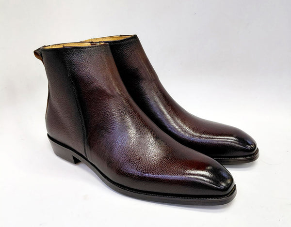 Maurice Pebbled Leather Boot - Brown