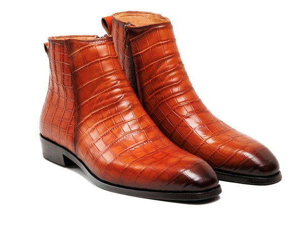 Maurice Croco Embossed Boot - Whiskey
