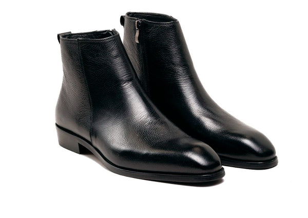 Maurice Pebbled Leather Boot - Black