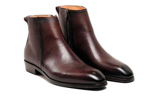 Maurice Pebbled Leather Boot - Brown