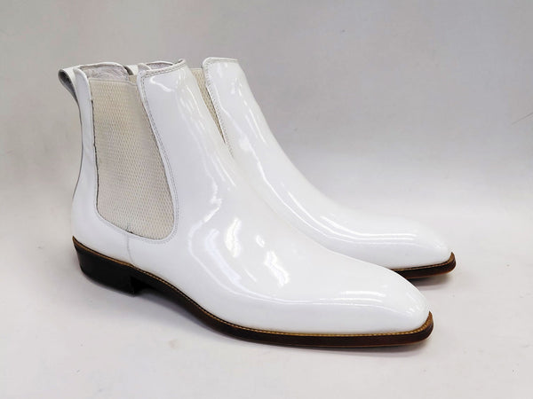 Maurice Patent Leather Slip On Boot - White