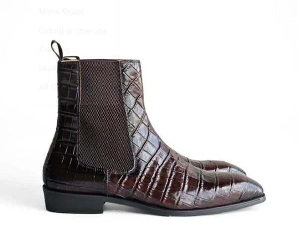 Maurice Alligator Print Leather Boot - Brown