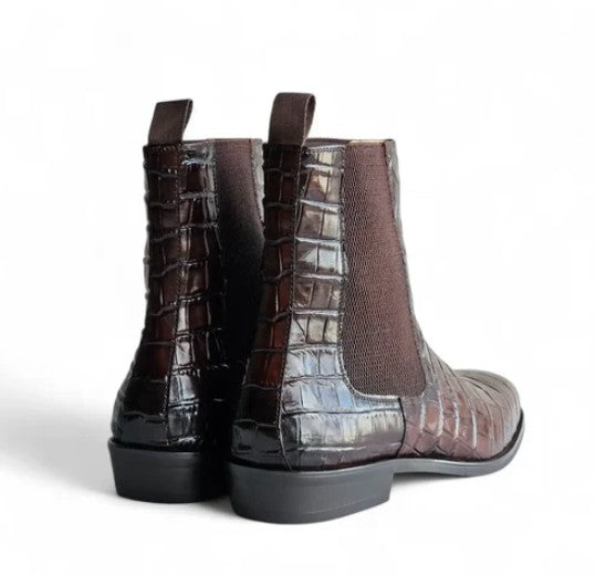 Maurice Alligator Print Leather Boot - Brown
