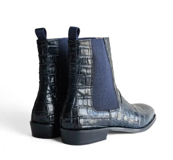 Maurice Alligator Print Leather Boot - Navy