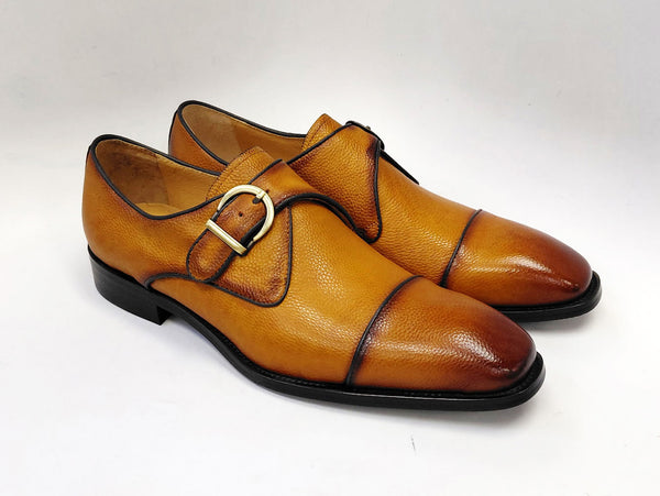 Carrucci Leather Monkstrap - Cognac