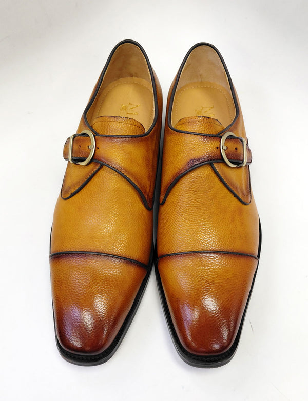Carrucci Leather Monkstrap - Cognac