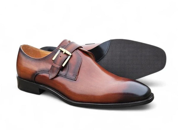 Carrucci Leather Monkstrap - Cognac
