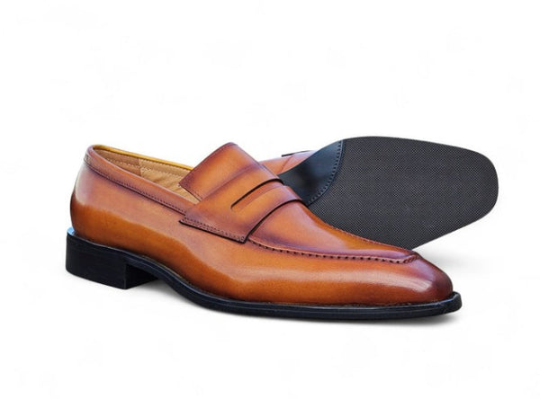 Carrucci Patina Calfskin Loafer - Cognac