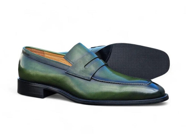 Carrucci Patina Calfskin Loafer - Green