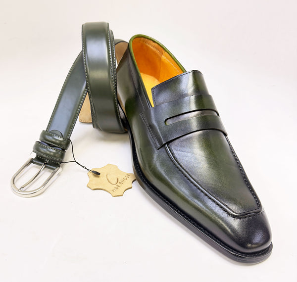 Carrucci Patina Calfskin Loafer - Green
