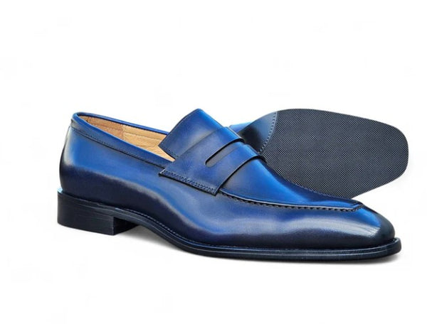 Carrucci Patina Calfskin Loafer - Navy