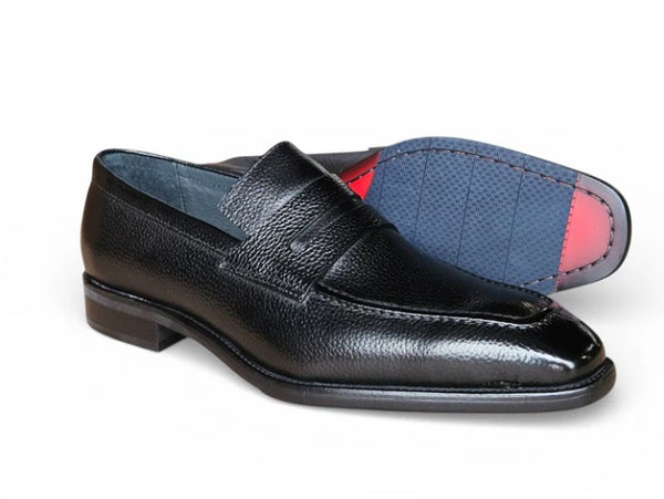 Carrucci Pebbled Leather Penny Loafer - Black