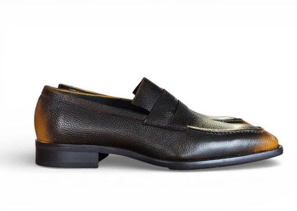 Carrucci Pebbled Leather Penny Loafer - Brown