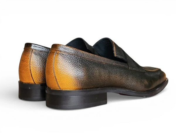 Carrucci Pebbled Leather Penny Loafer - Brown