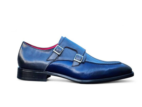 Carrucci Leather Monkstrap Shoe - Blue/Grey