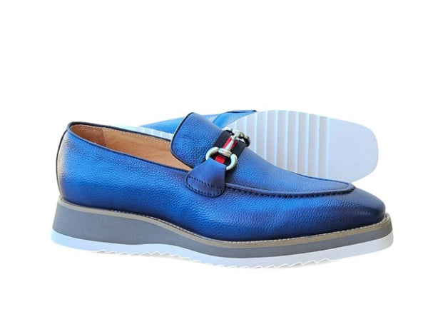 C&E Shoes Calfskin Horsebit Loafer - Blue