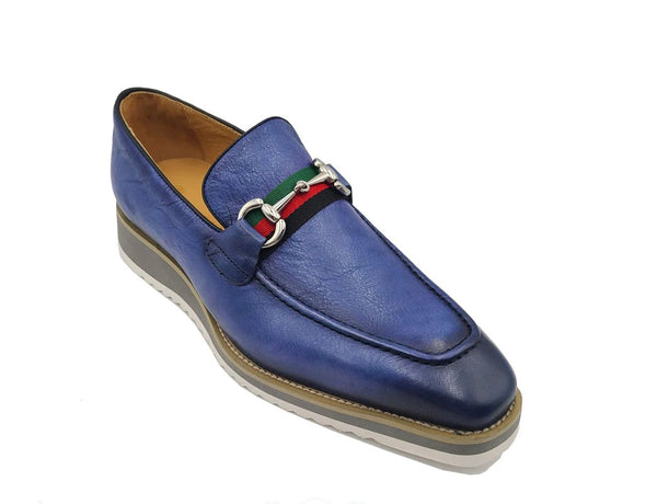C&E Shoes Calfskin Horsebit Loafer - Blue
