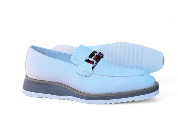 C&E Shoes Calfskin Horsebit Loafer - White