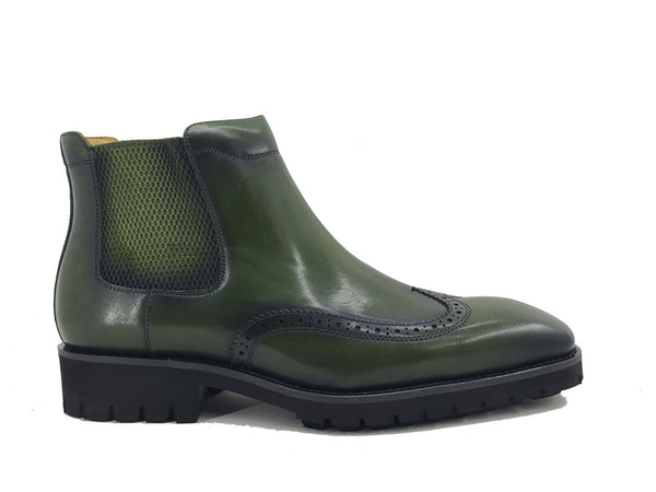 C&E Shoes Burnished Calfskin Chelsea Boot - Olive