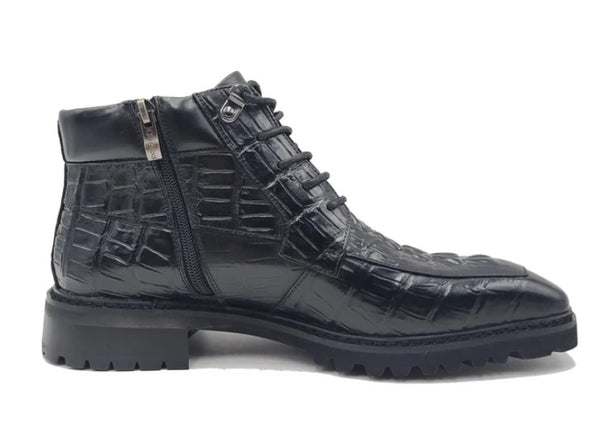 Carrucci Crocodile Calfskin Boot - Black