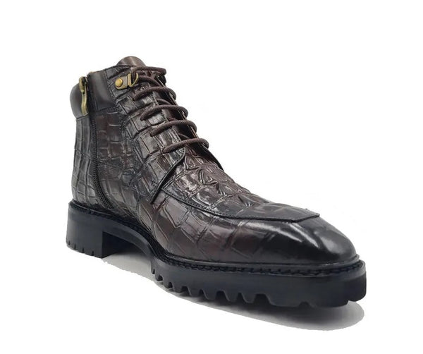 Carrucci Crocodile Calfskin Boot - Chestnut