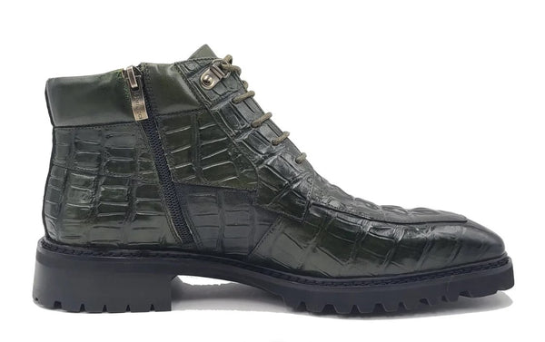 Carrucci Crocodile Calfskin Boot - Green