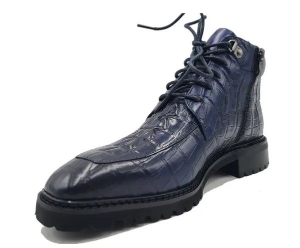 Carrucci Crocodile Calfskin Boot - Navy