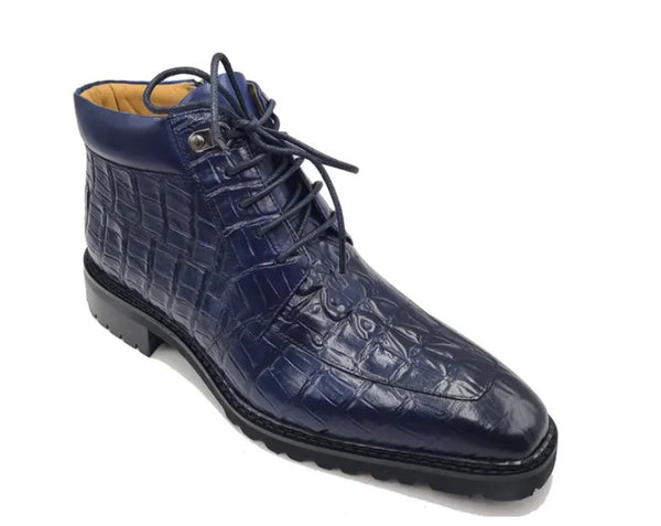 Carrucci Crocodile Calfskin Boot - Navy