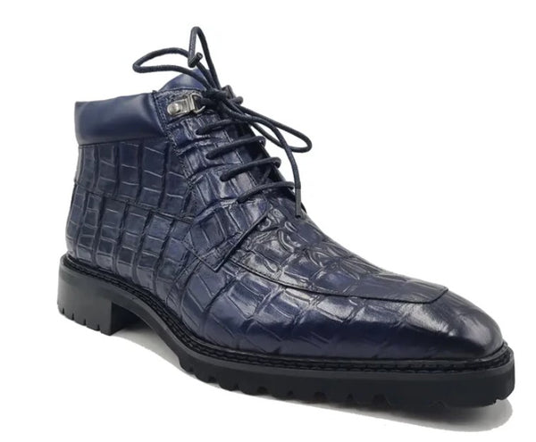 Carrucci Crocodile Calfskin Boot - Navy