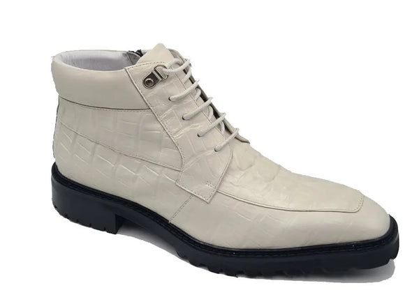 Carrucci Crocodile Calfskin Boot - White