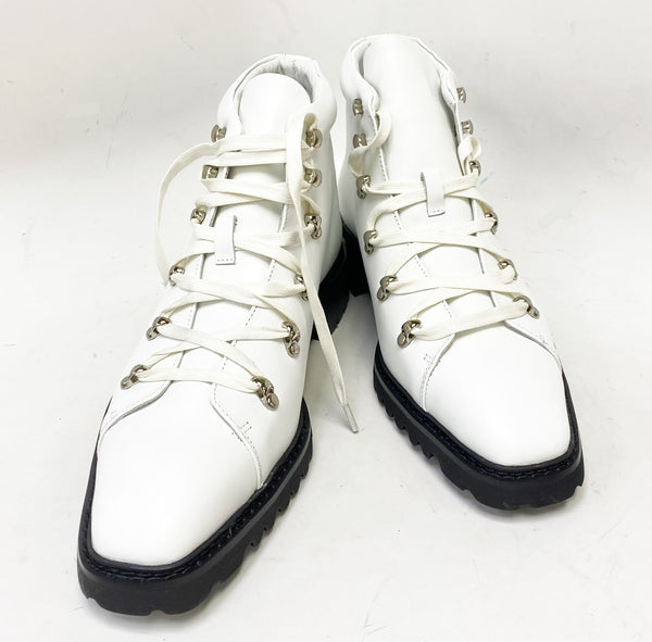 C&E Calfskin Lace-Up Boot - White