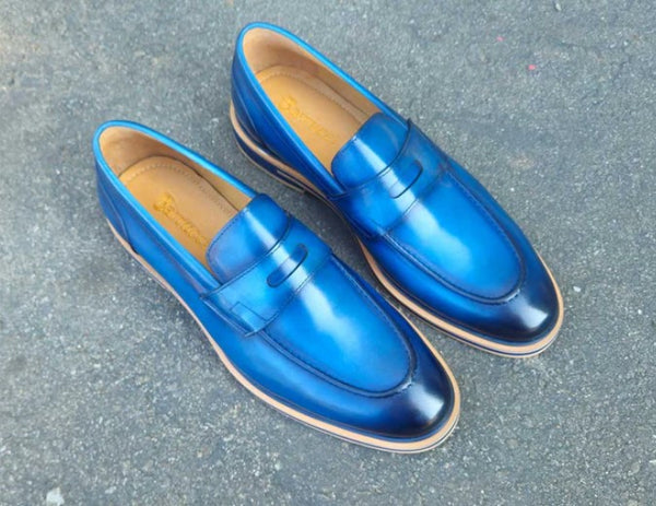 Carrucci Calfskin Penny Loafer - Blue