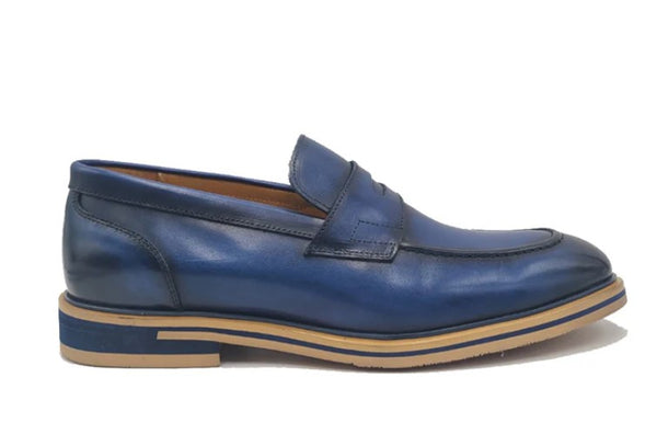 Carrucci Calfskin Penny Loafer - Blue