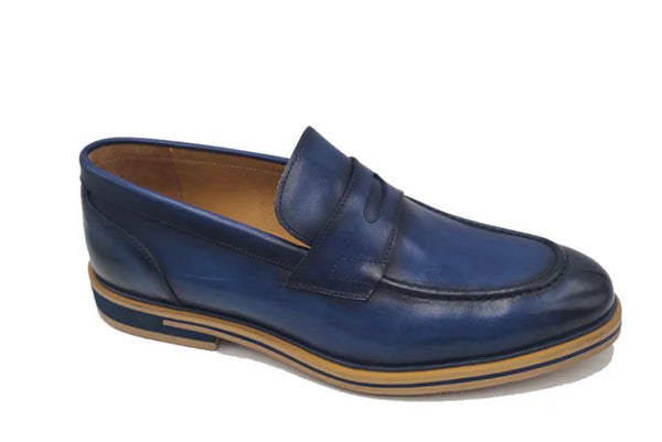 Carrucci Calfskin Penny Loafer - Blue